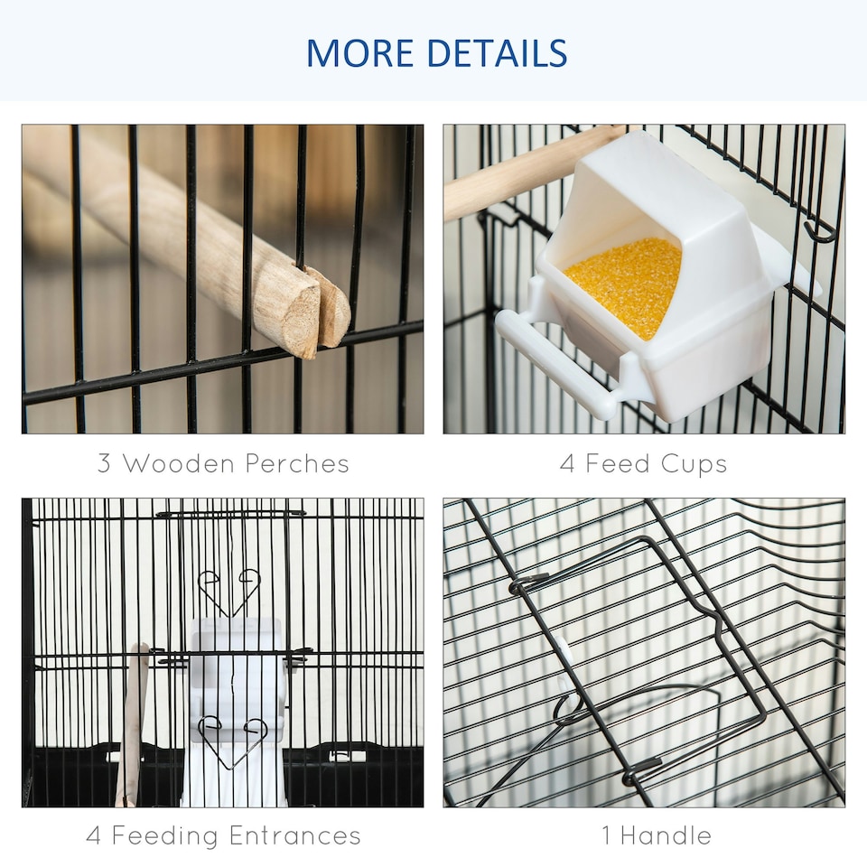 image 1 of PawHut 92cm Large Bird Cage with Stand, Perches, Food Bowls, Swing, Black