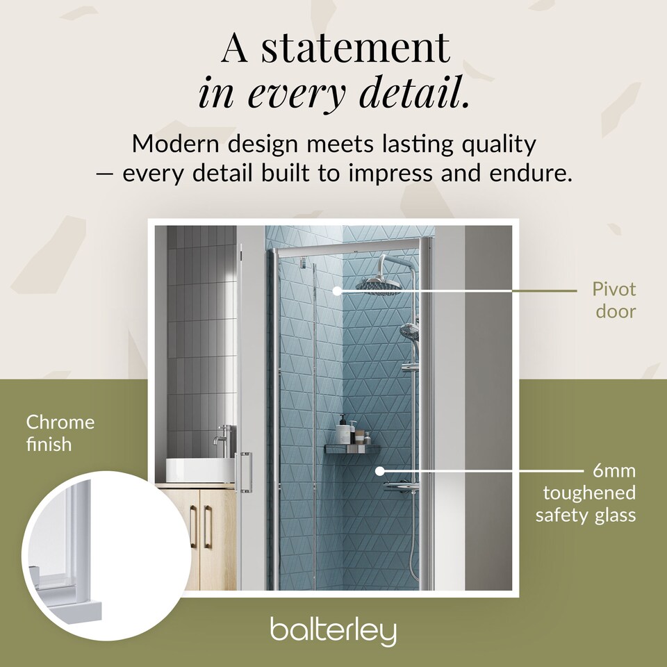 image 1 of Balterley Ruwa Toughened Safety Glass Reversible Pivot Shower Door - Balterley | Silver | Chrome | 1