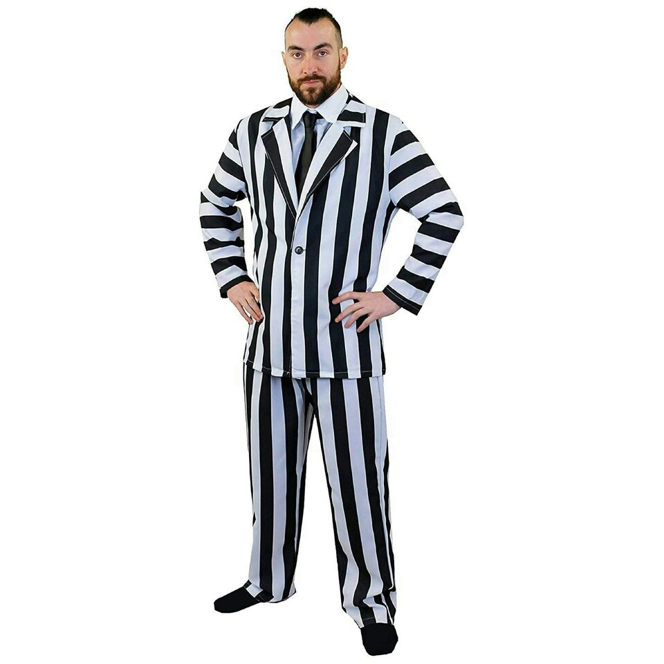 image 1 of Men's Black and White Striped Suit Costume N/A | XL