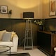 image 1 of ValueLights Hiru Grey 3 Tier Shelf Floor Lamp with Large Charcoal Drum Shade and LED Bulb Grey