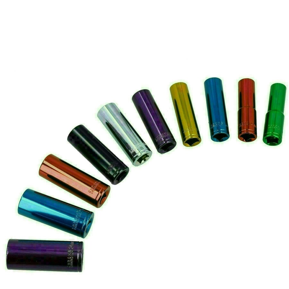 image 1 of Metric 1/2" Drive Double Deep Colour Coded Sockets 6 Sided 13mm - 24mm 10pc
