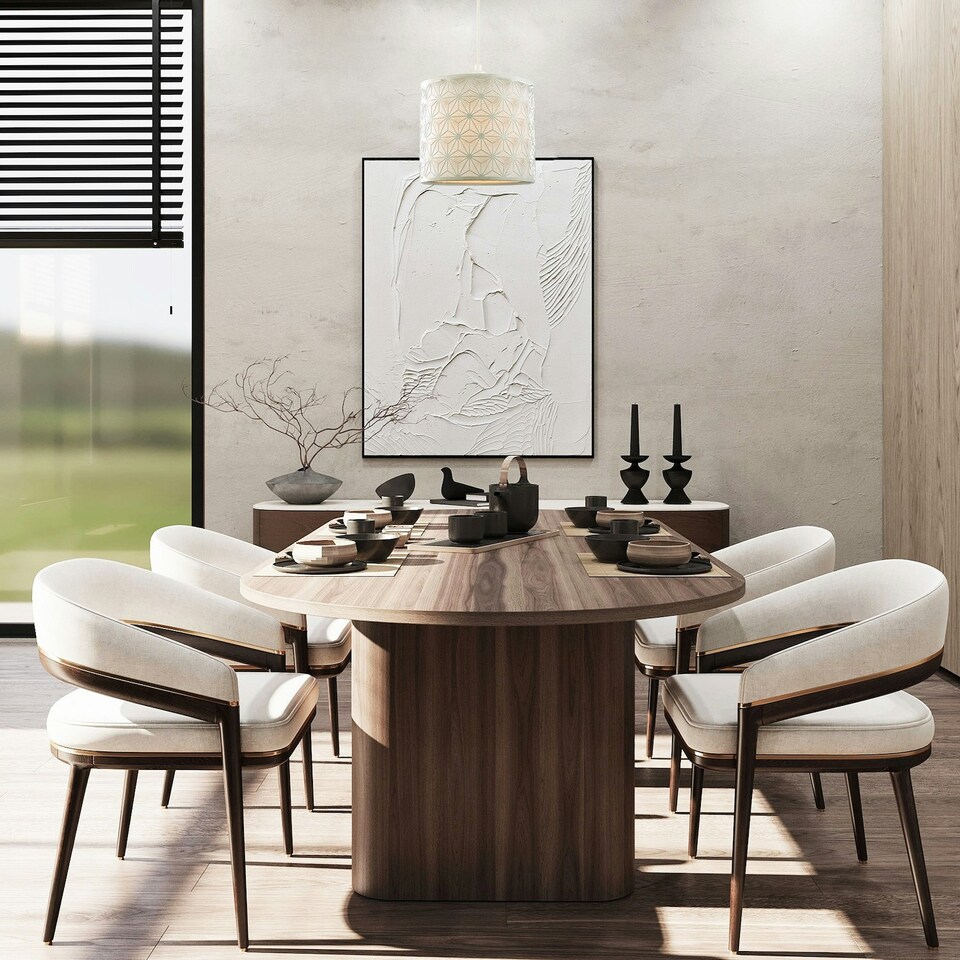 image 1 of Modern Geometric Pendant Lighting Shade with Inner White Cotton Drum Diffuser
