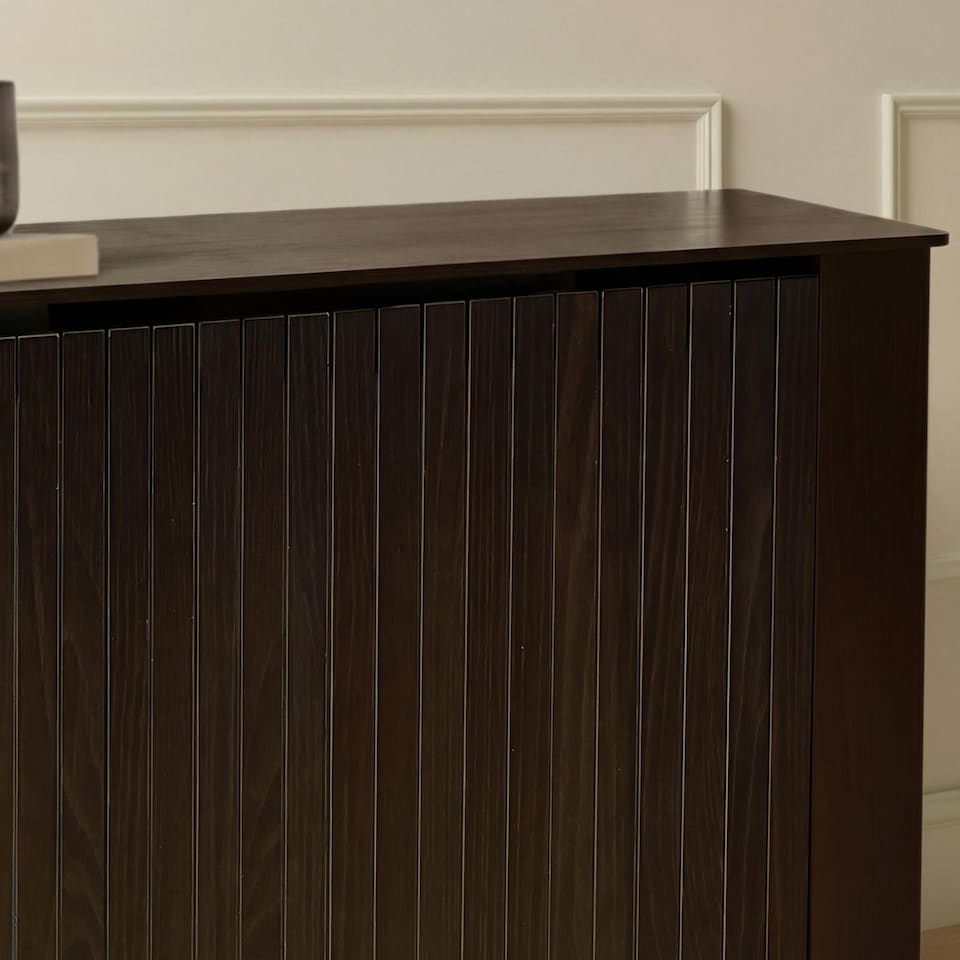 image 1 of OHS Ribbed Large Radiator Cover Slatted Engineered Wood | Brown | Dark Brown Wood