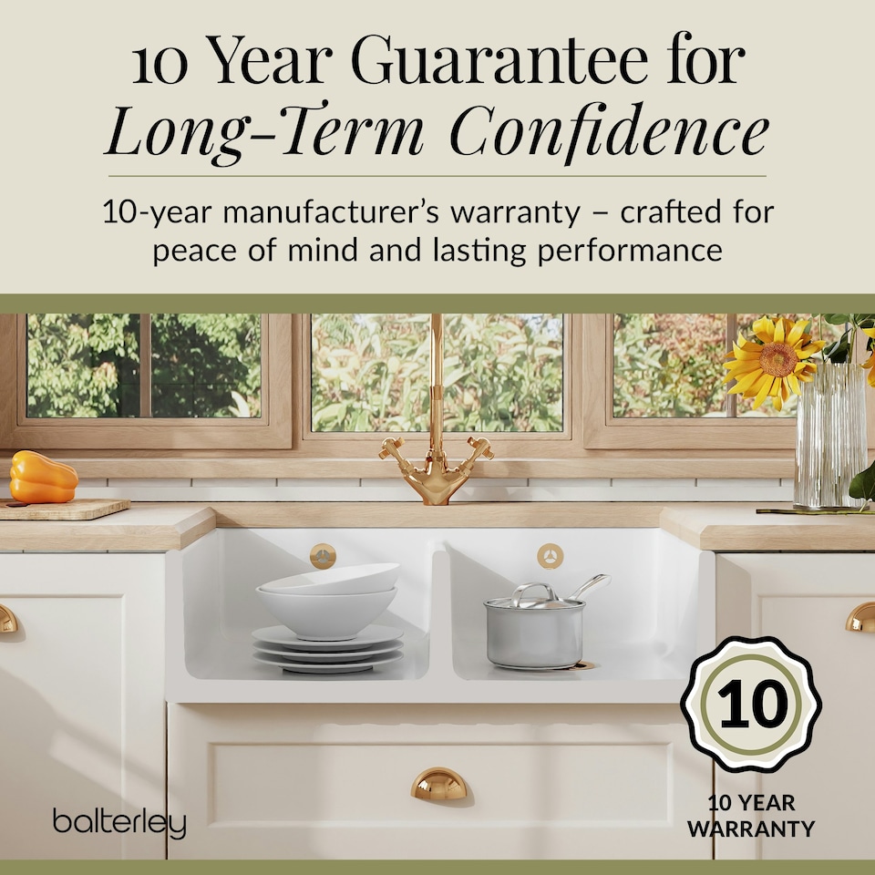 image 1 of Fireclay Kitchen Double Bowl Fluted Front Butler Sink Full Weir 795mm