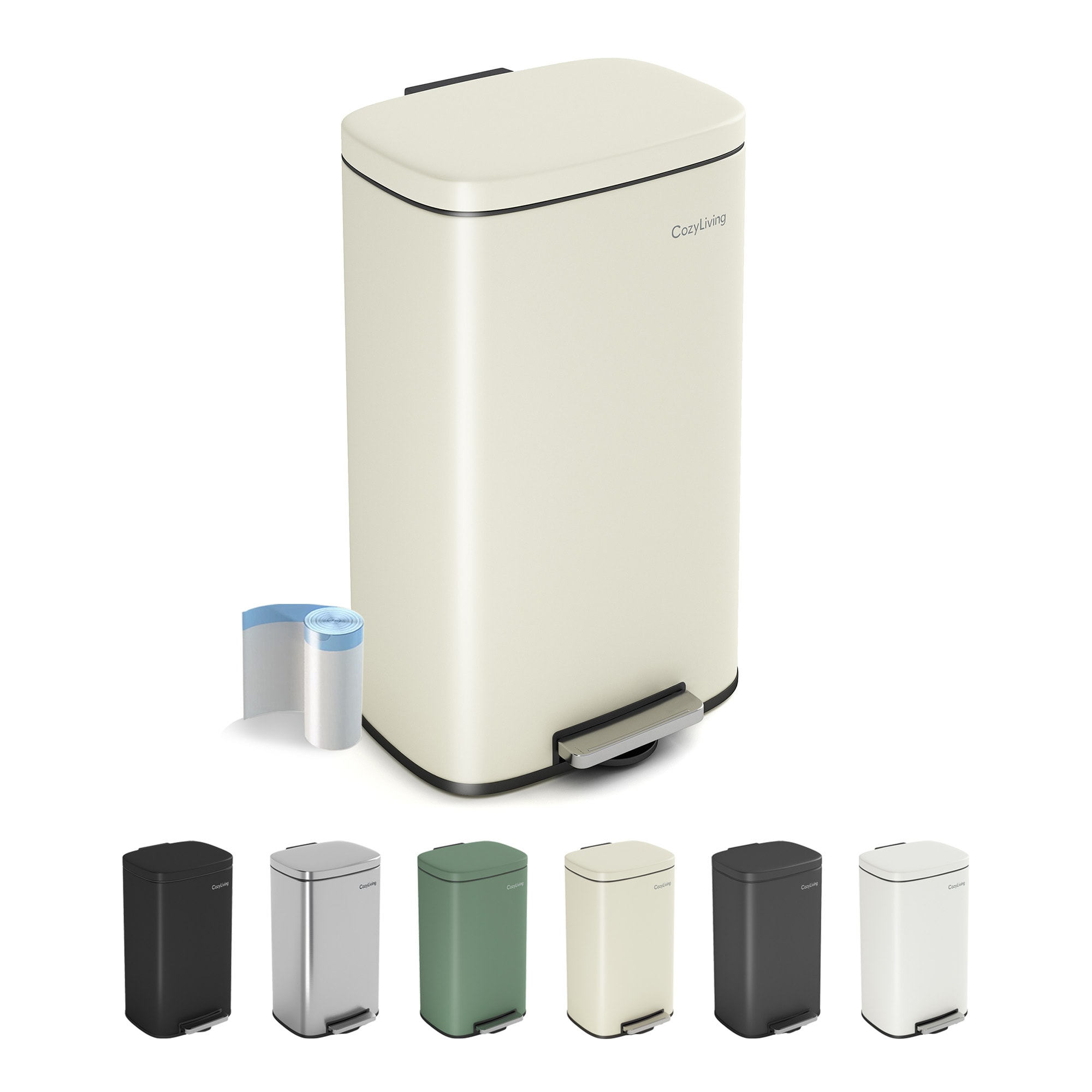 MCC Direct 30L Pedal Bin Kitchen & Bathroom Household Rubbish Office Waste Bin in Cream