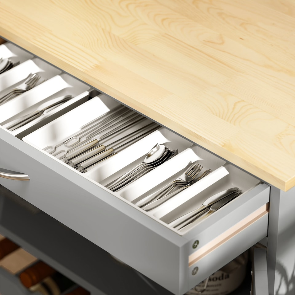 image 1 of HOMCOM Modern Kitchen Trolley, Rolling Island Storage Cart with Drawer, 9-bottle Wine Rack, Door Cabinets, Wooden Countertop, Grey