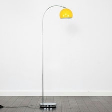 ValueLights Polished Chrome Curved Stem Floor Lamp With Gloss Yellow Metal Dome Light Shade