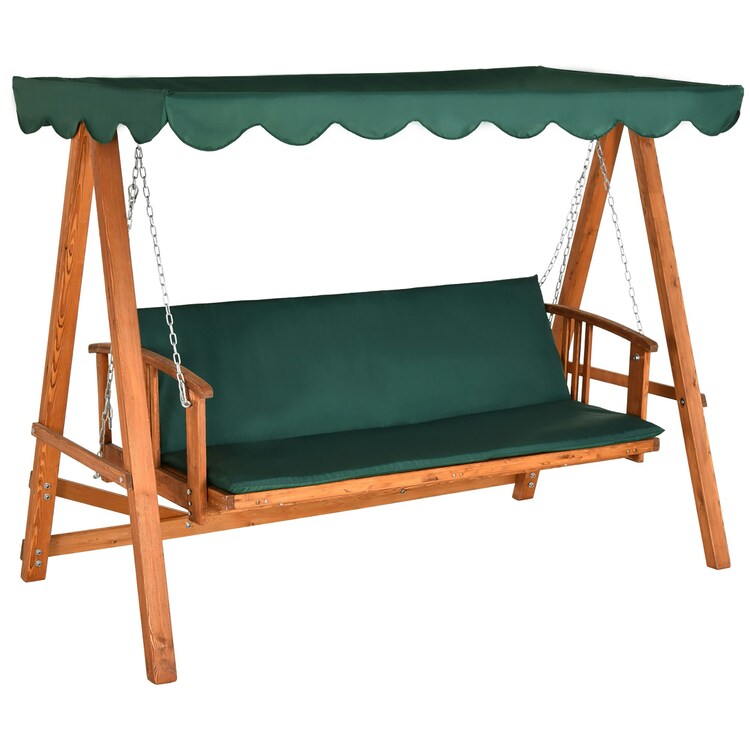 Outsunny 3 Seater Wooden Garden Swing Chair Seat Hammock Bench
