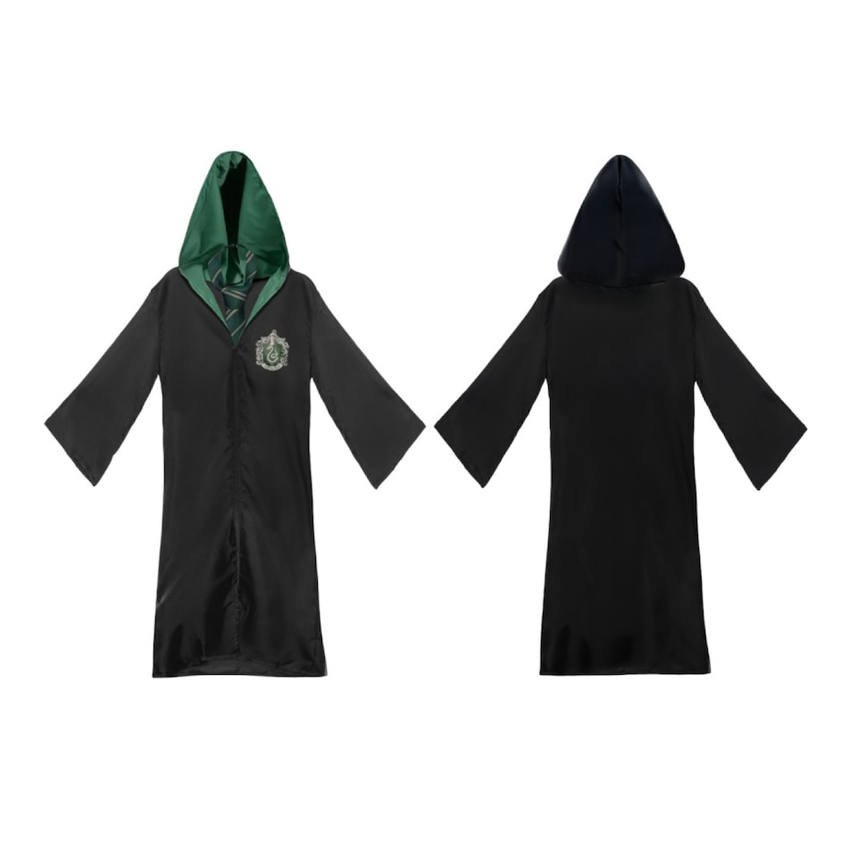 image 1 of Harry Potter Costume - 4Pcs - Slytherin Cloak, Tie, Tattoos & Wand | Multi | S