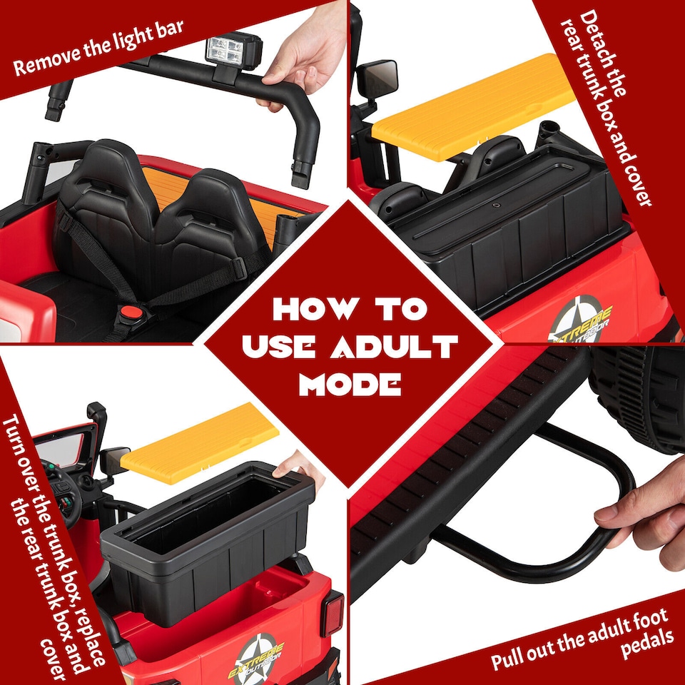 image 1 of COSTWAY 2-Seater Powered Electric UTV Large Kids car Red