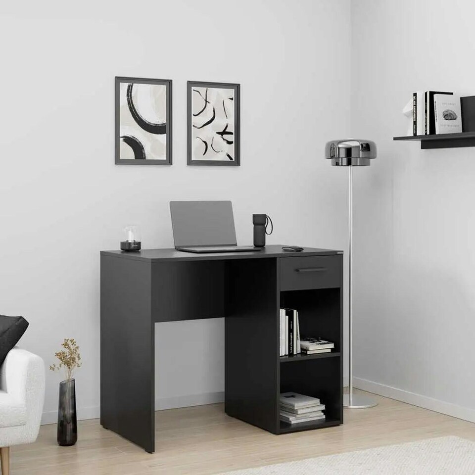 image 1 of Adore Anthracite Grey Study Desk with Drawer & Shelves Grey