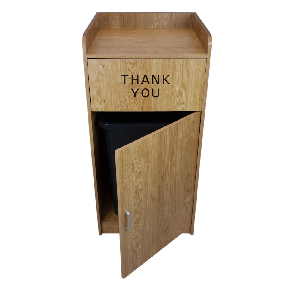 image 1 of Light Oak Wooden Litter Bin & Tray Stand