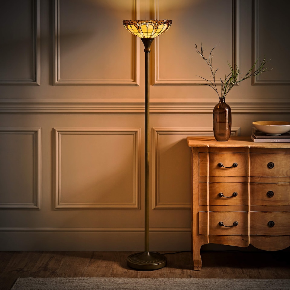 image 1 of ValueLights Tiffany Inspired Jewel Uplighter Floor Lamp | Bronze
