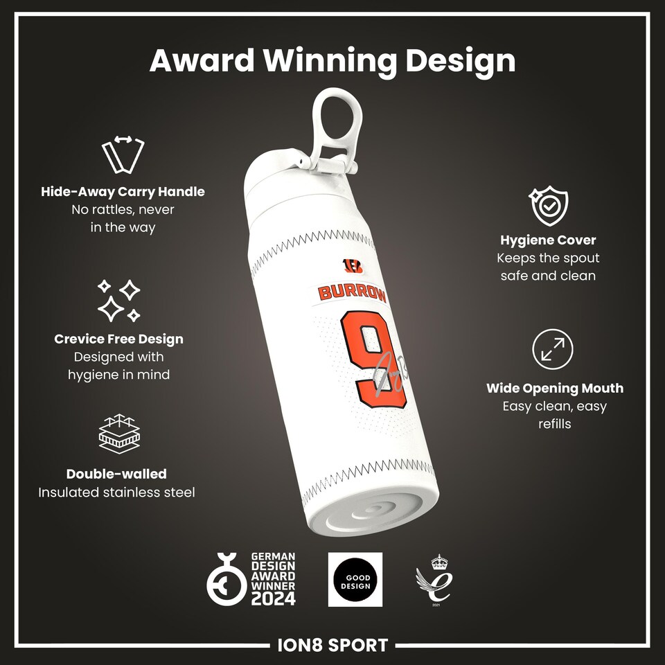 image 1 of NFL x Sports, Vacuum Insulated Steel Bottle, Series, 750ml (24oz) | White | NFL GameDay Burrow Bengals | One Size