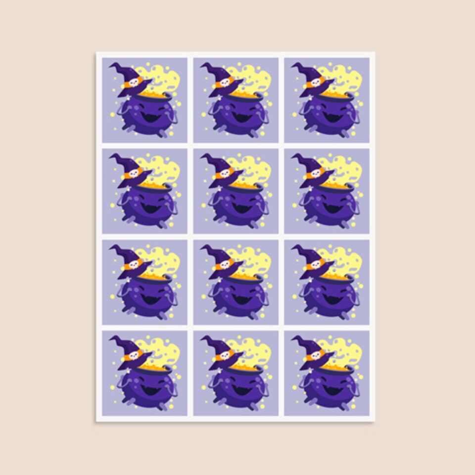 image 1 of Witchy Cauldron Halloween Square Stickers 60mm - Sheet of 12