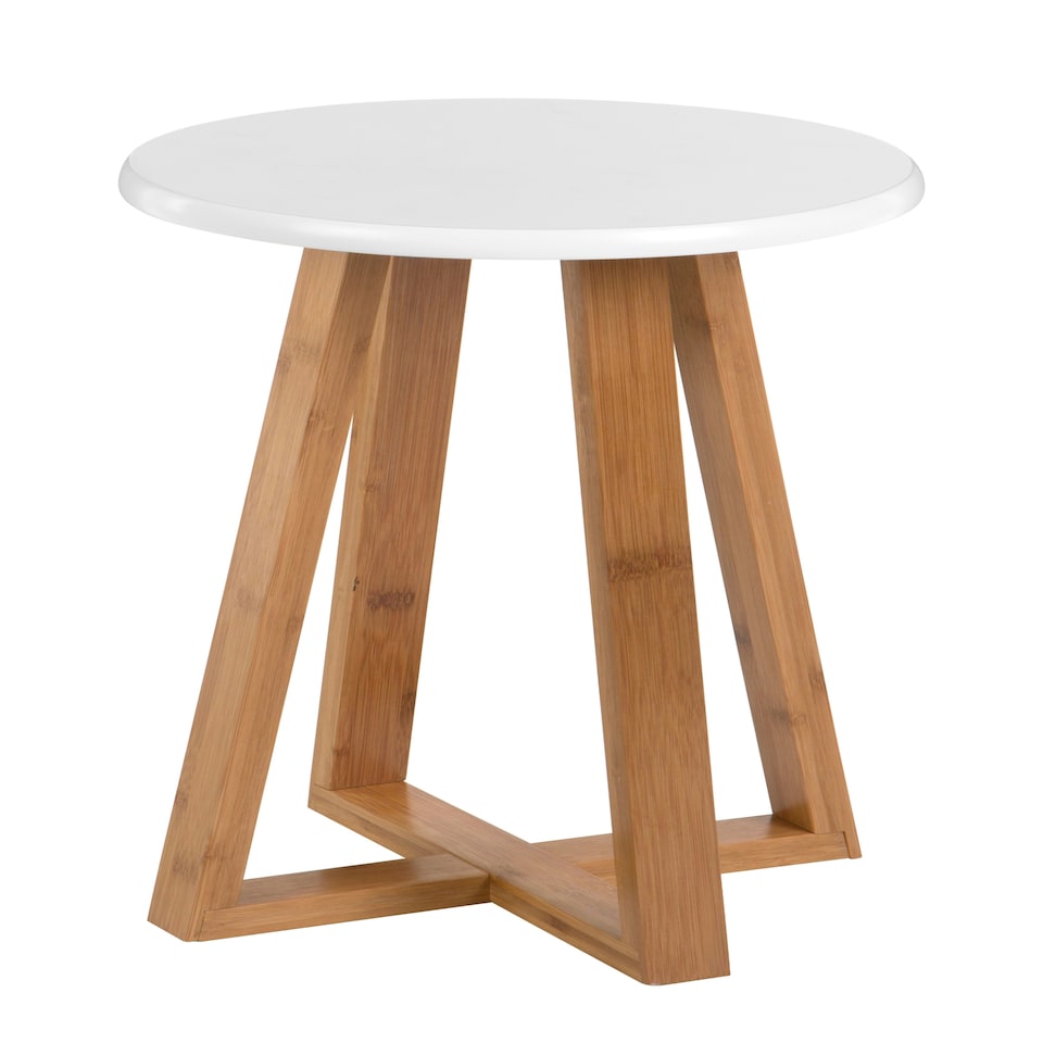 image 1 of Interiors By Premier Contemporary White And Natural Bamboo Round Stool, Durable Round Stool For Kitchen, Versatile Kitchen Stool