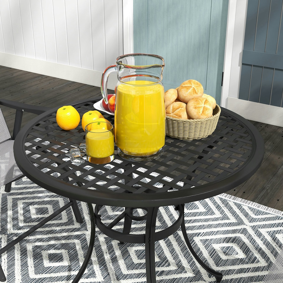 image 1 of Outsunny Cast Aluminium Bistro Table with Umbrella Hole, Black