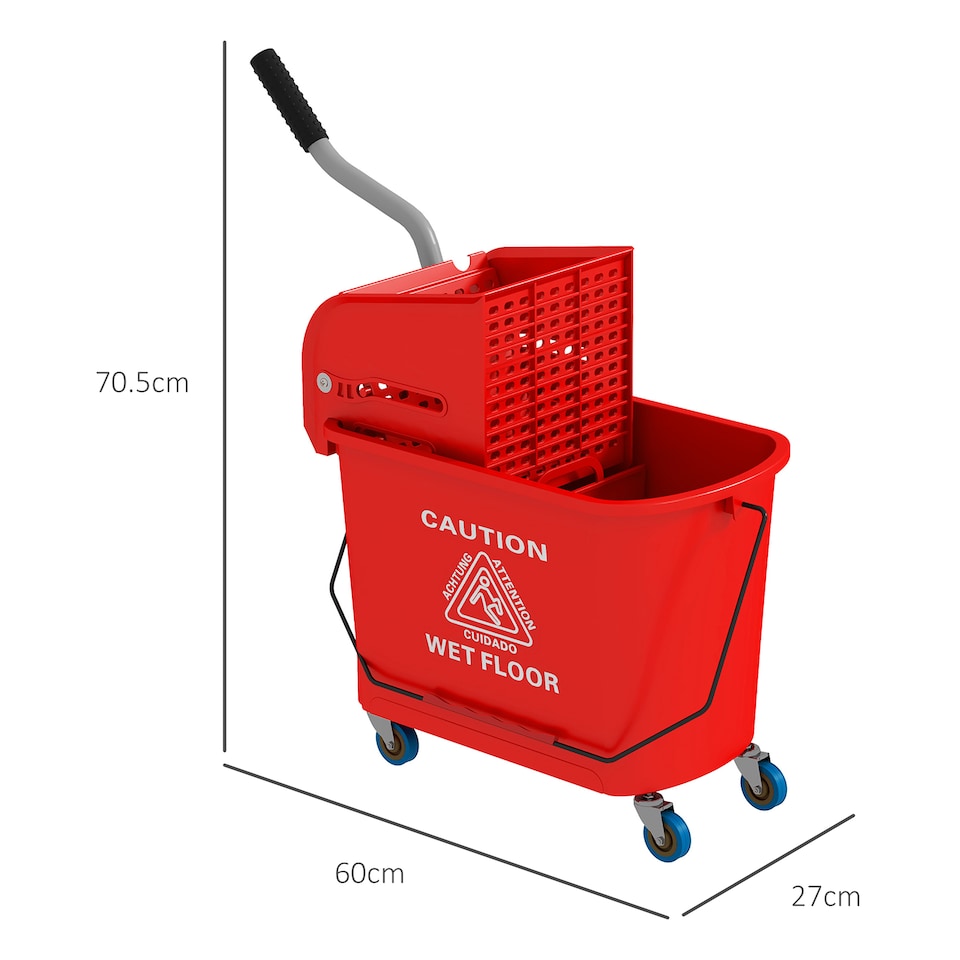 image 1 of HOMCOM 20L Compact Mop Bucket with Wringer and Handle, Mop Bucket on Wheels for Floor Cleaning, Separate Dirty and Clean Water, for Home, Flat, Red