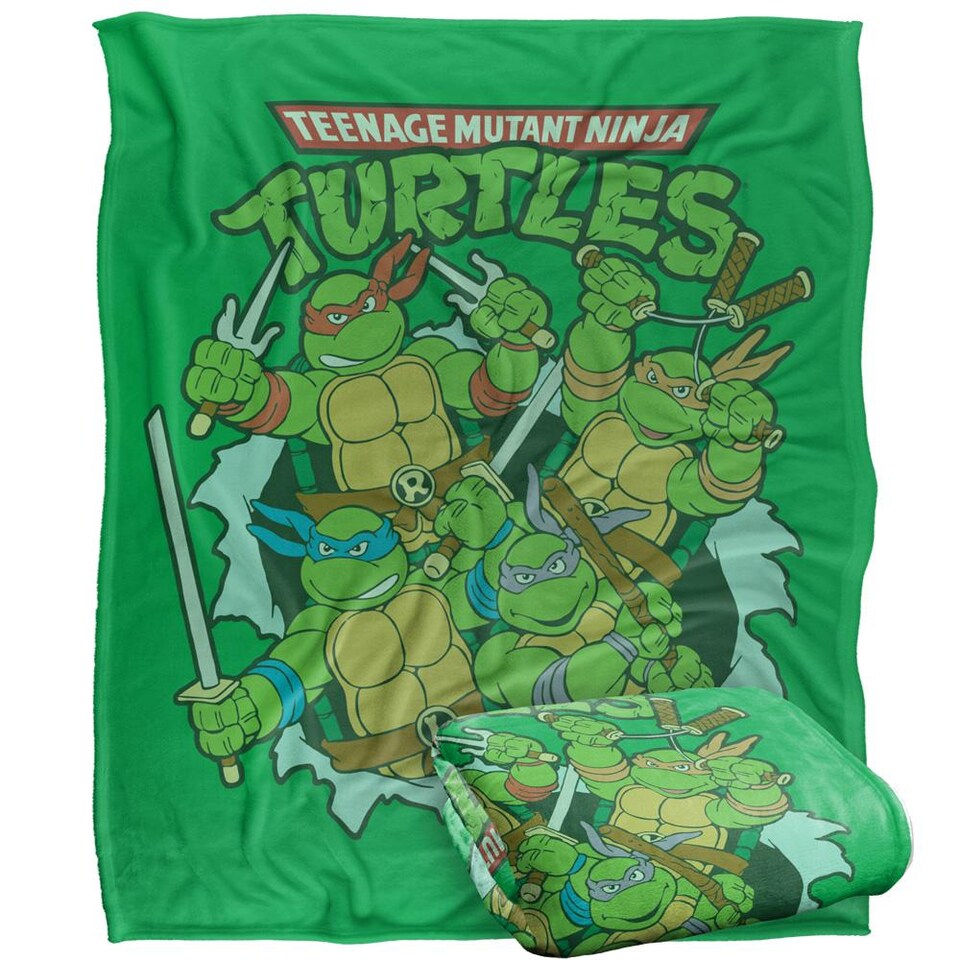 image 1 of TMNT Group Retro Silky Supersoft Blanket | Multi | Multicoloured | 152cm x 127cm | 1