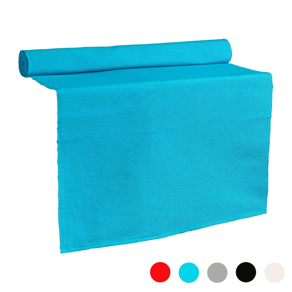 image 1 of Nicola Spring Ribbed Cotton Table Runner - 48 x 183cm - Light Blue Blue