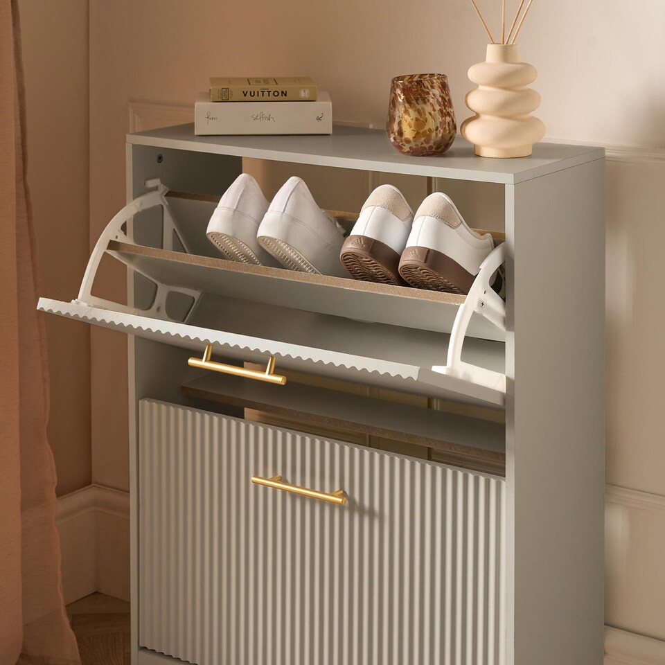 image 1 of OHS Ribbed 2-Drawer Shoe Cabinet Flip Down Hallway Storage Unit