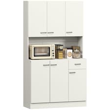 HOMCOM 180cm Tall Kitchen Cupboard, Freestanding Kitchen Storage Cabinet with 6 Doors, Drawer, Adjustable Shelves and Open Countertop for Dining Room, Cream White | Cream | Cream