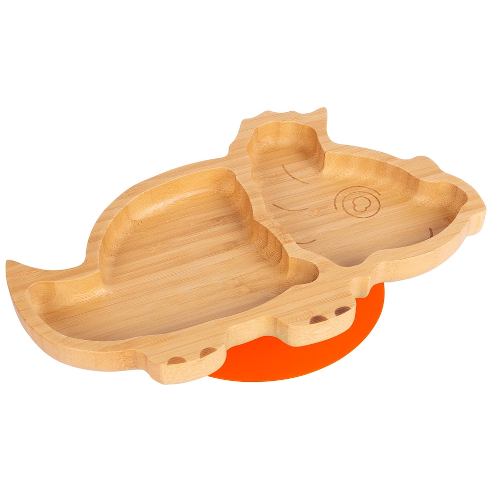 image 1 of Tiny Dining Bamboo Suction Plate - Dinosaur/Orange - Divided Non-Slip Bamboo Self-Feeding Baby Weaning Plate | Orange | Orange