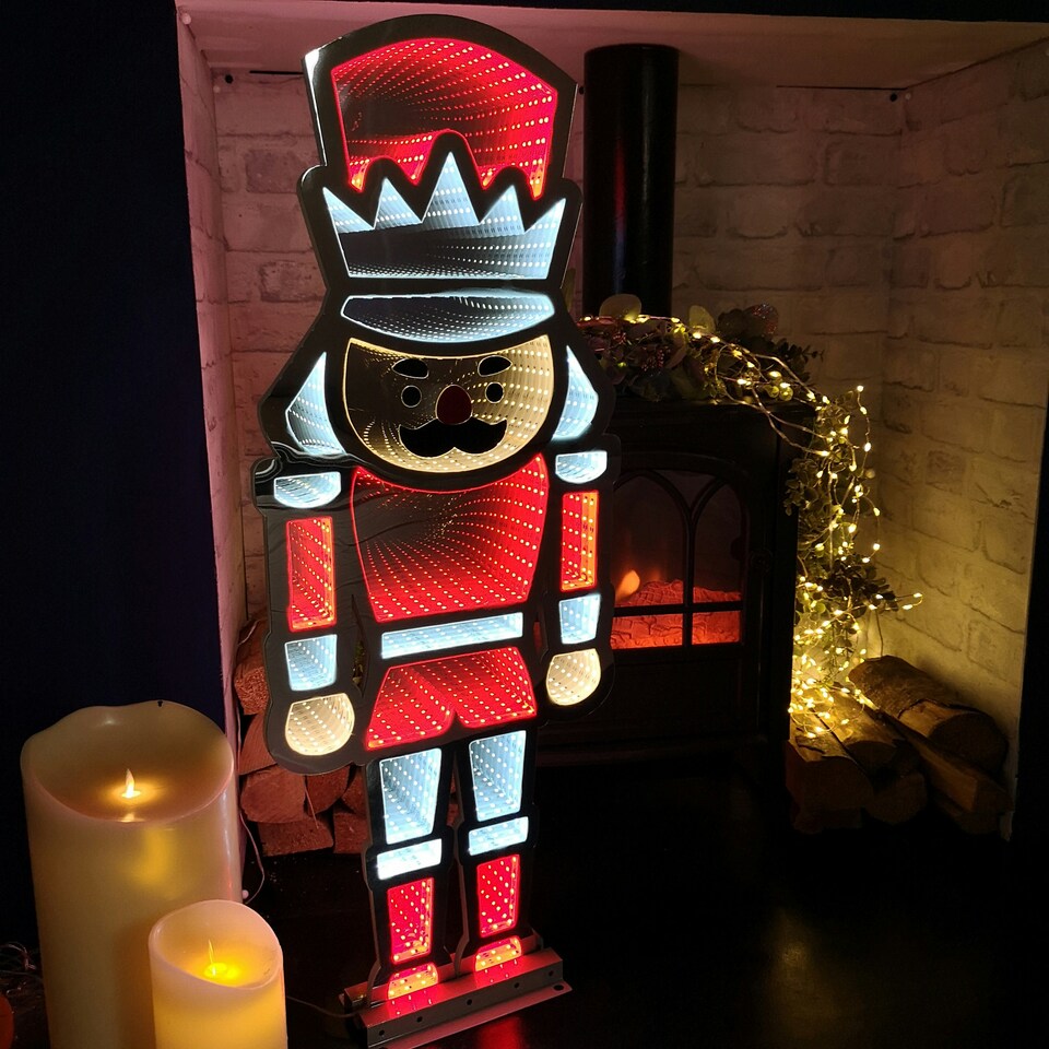 image 1 of 74cm LED Infinity Light Nutcracker - Red & White