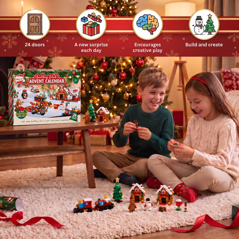 image 1 of Christmas Building Blocks Advent Calendar 24 Day Festive Construction Toy
