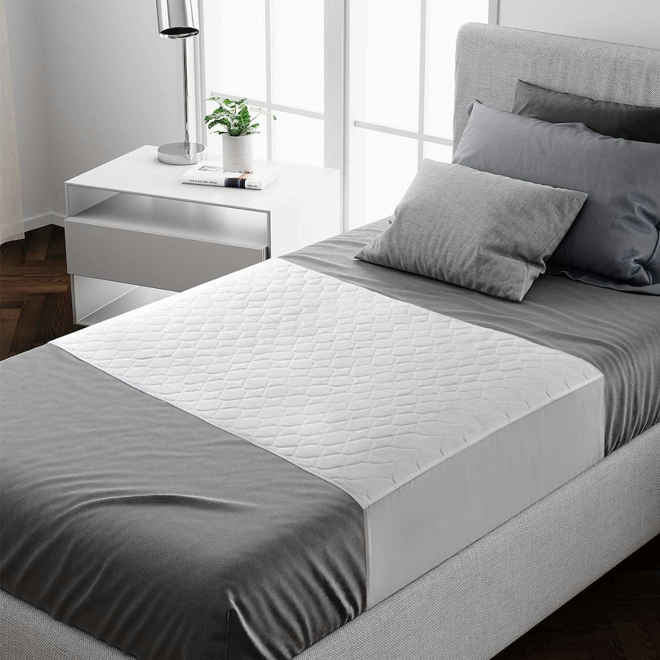 image 1 of Washable Bed Protector/Pad with Tucks - Single Bed Size, Premium Mattress Protector for Incontinence & Bed Wetting, Absorbs up to 8 Cups, 90x85 cm White White | 2 pack | Single
