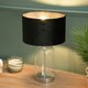 image 2 of ValueLights Jessy Glass and Silver Chrome Metal Bedside Table Lamp with a Black Velvet Lampshade - Bulb Included