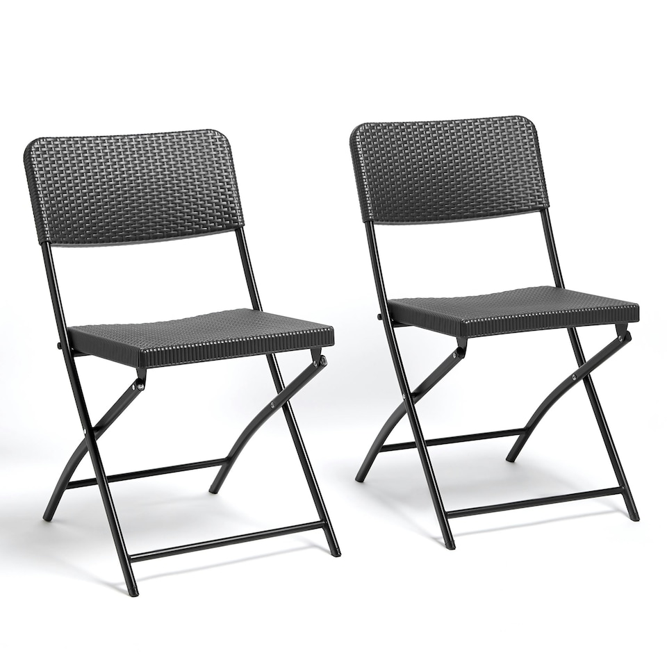image 1 of VonHaus Set of Folding Rattan Effect Garden Chairs