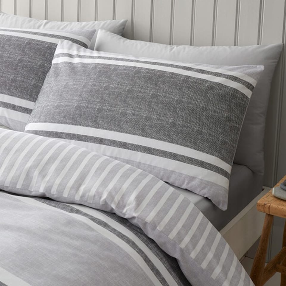 image 1 of Catherine Lansfield Textured Banded Stripe King Duvet Set Charcoal Grey | King