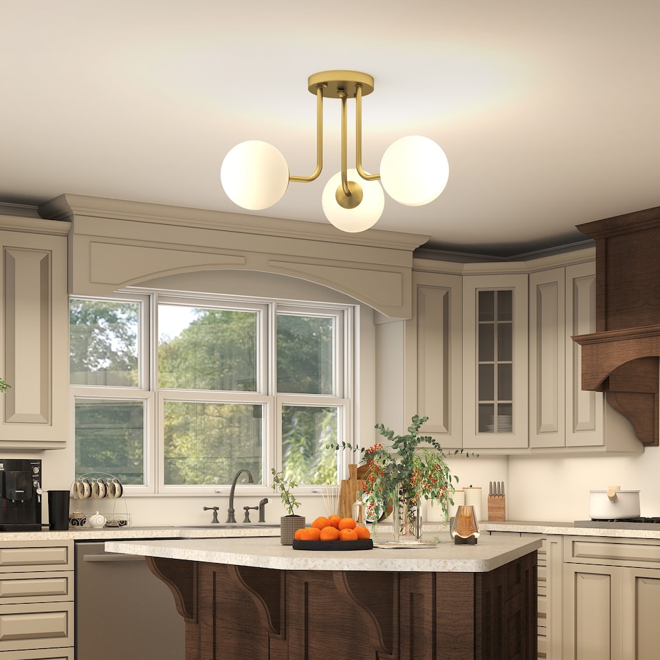 image 1 of HOMCOM LED Ceiling Light with Globe Shades, Modern 3-Light Ceiling Light with G9 Sockets for Living Room, Bedroom, Dining Room, Bulbs Not Included, Gold Tone