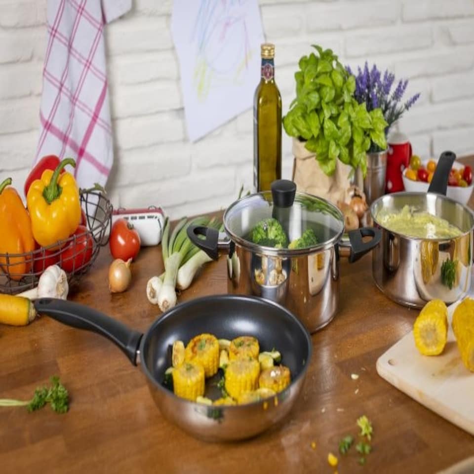 image 1 of Classic Induction cookware set 3pc, saucepan, casserole, non-stick frying pan