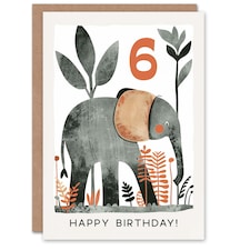 Elephant Safari Nature Animal Cartoon Cute 6th 6 Year Old Child Kids Birthday Card