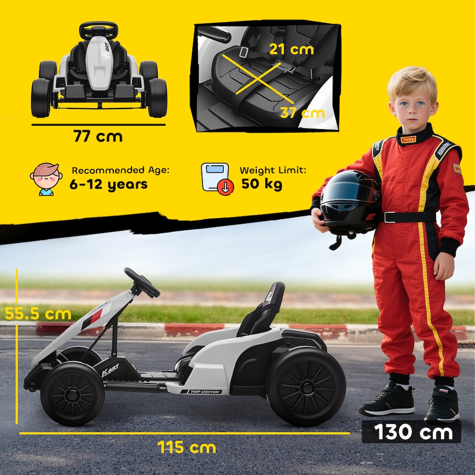 image 1 of AIYAPLAY 24V Electric Go Kart with Drift Mode, Adjustable Seat, White