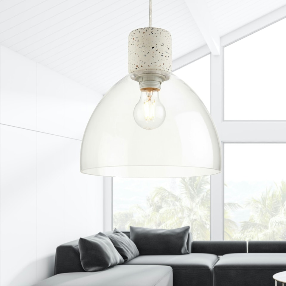 image 1 of First Choice Lighting Treson Clear Glass and White Terrazzo Concrete Pendant Grey | Clear