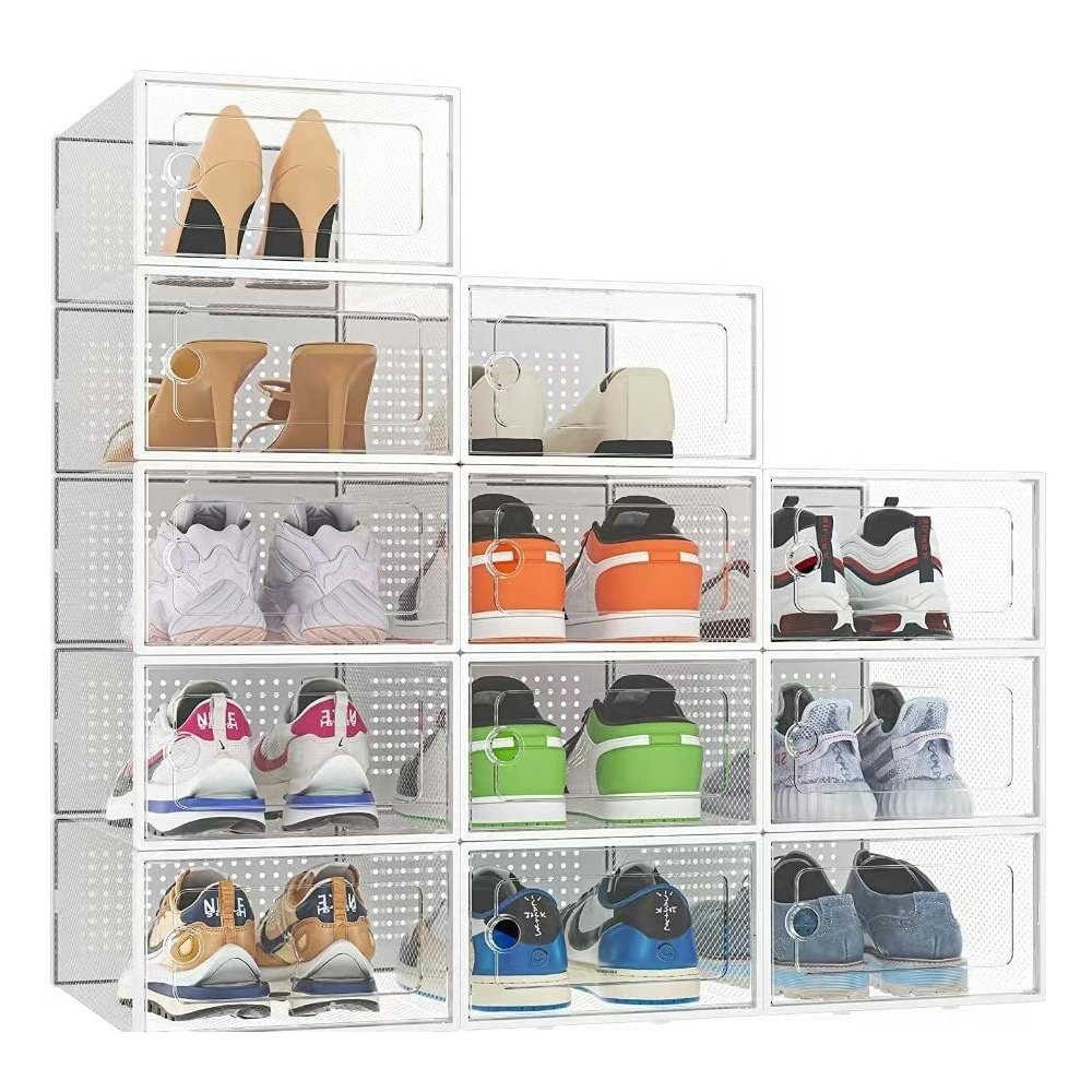 Living and Home 12x Stackable Shoe Storage Box Organiser - White