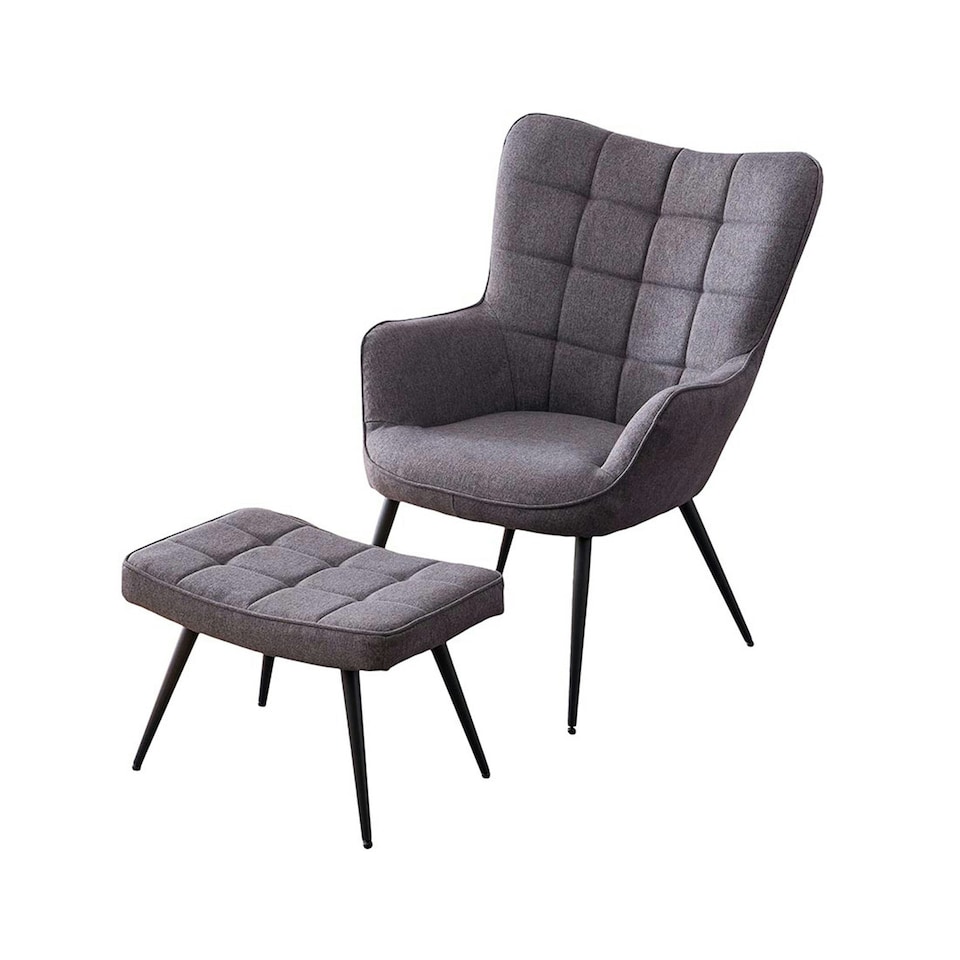 image 1 of Vera Fabric Occasional Living Room Modern Accent Chair with Footstool (Charcoal)