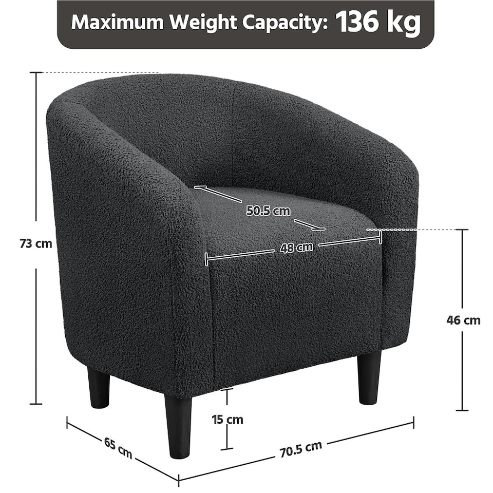image 1 of Yaheetech Fabric Club Chair Upholstered Accent Barrel Chair Grey | Dark Gray