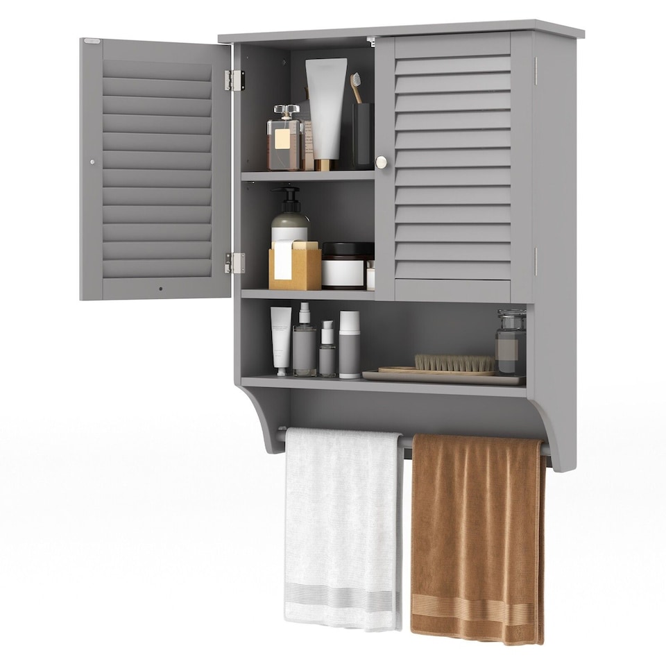 image 1 of COSTWAY Wall mounted Bathroom Cabinet Double Door Storage Medicine Cabinet Towel Bar