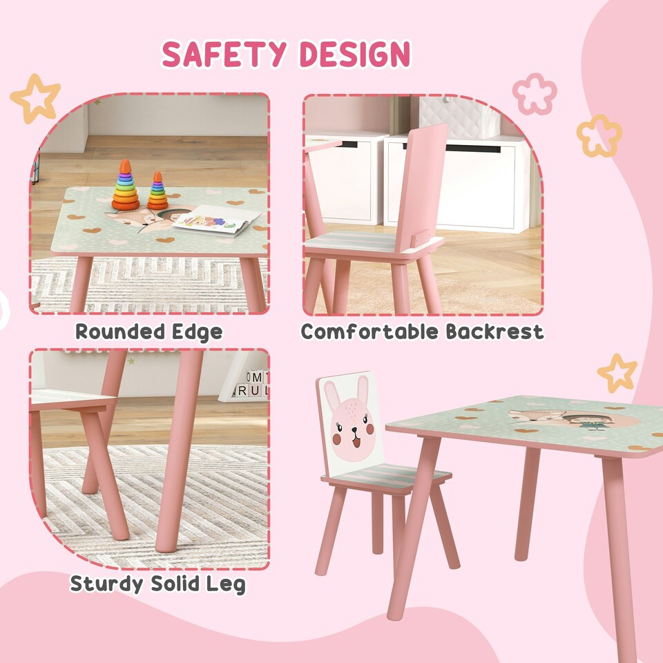 image 1 of ZONEKIZ Kids Table and Chairs, Childrens Desk with 2 Chairs, Pink Grey