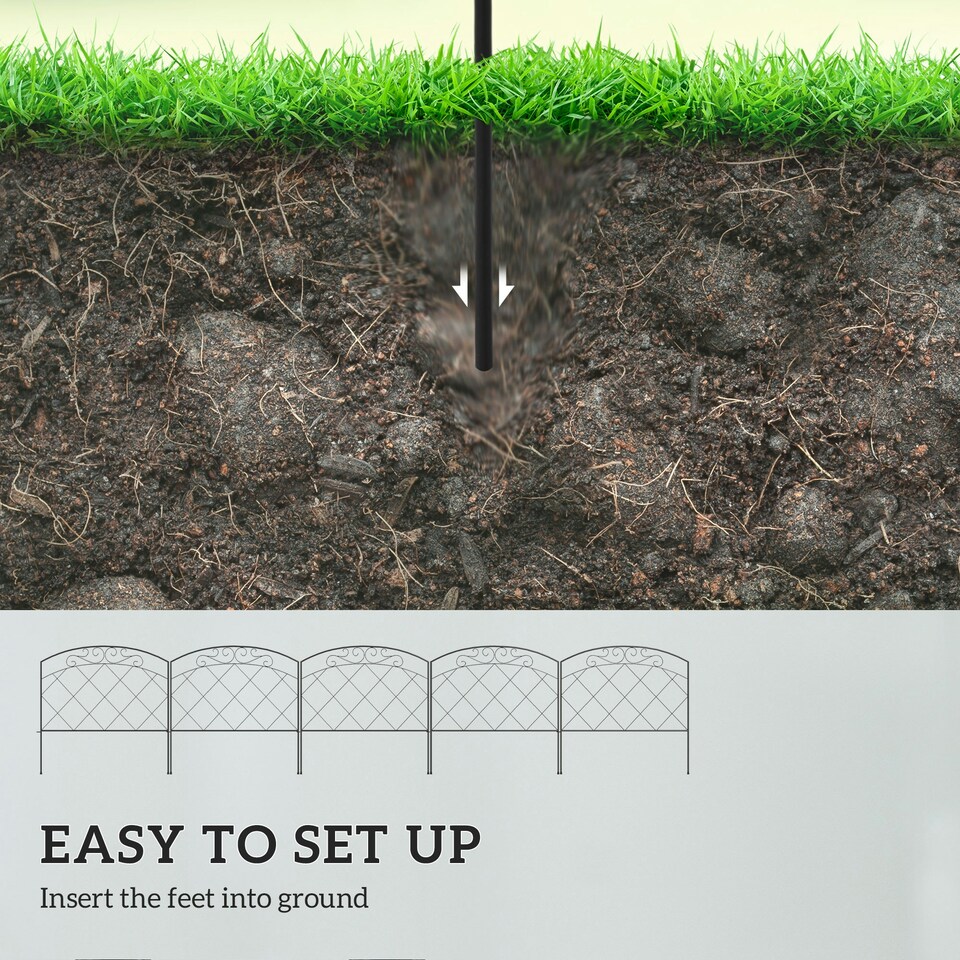 image 1 of Outsunny 61 cm x 3 m Outdoor Picket Fence Panels with Panels, Swirls, Black Black