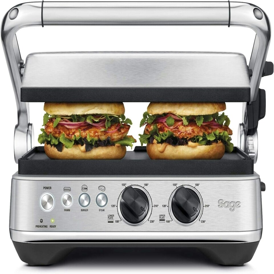 Sage The BBQ & Press Grill - One-Touch Perfect Panini, Burger & Steak, Brushed Stainless Steel