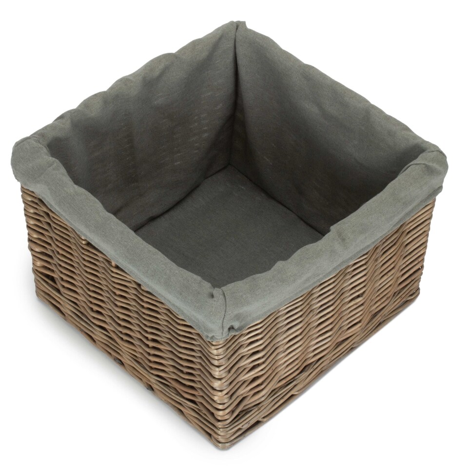 image 1 of Medium Square Antique Wash Grey Grey Lined Storage Basket | Grey | Grey | L