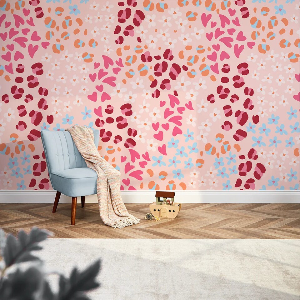 image 1 of Dainty Doodles Full Wall Mural in Multicoloured | Pink | Multicoloured | Large (300cm x 240cm)