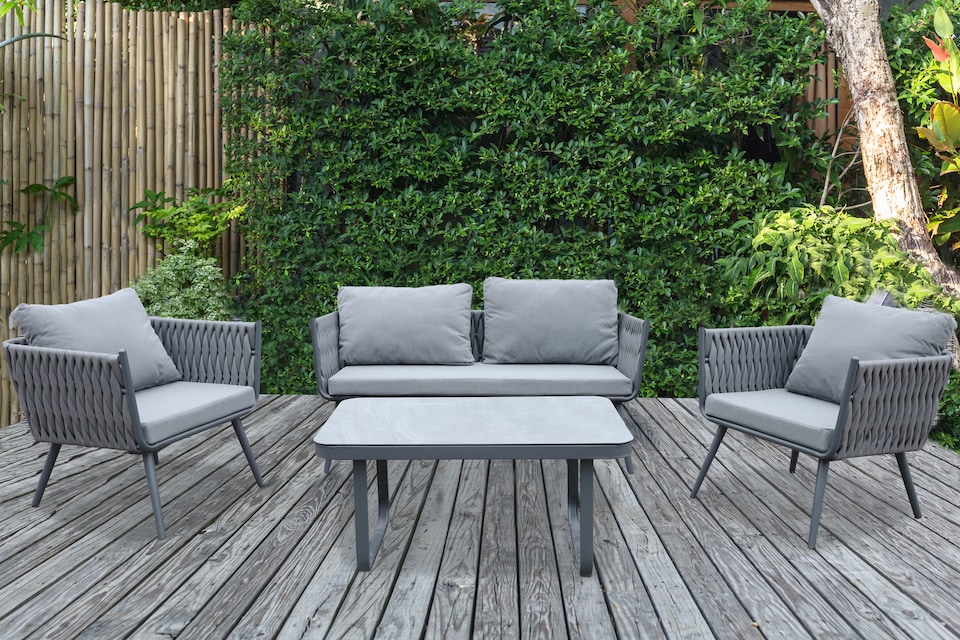 image 1 of Groundlevel 4 Piece Woven Grey Furniture Set