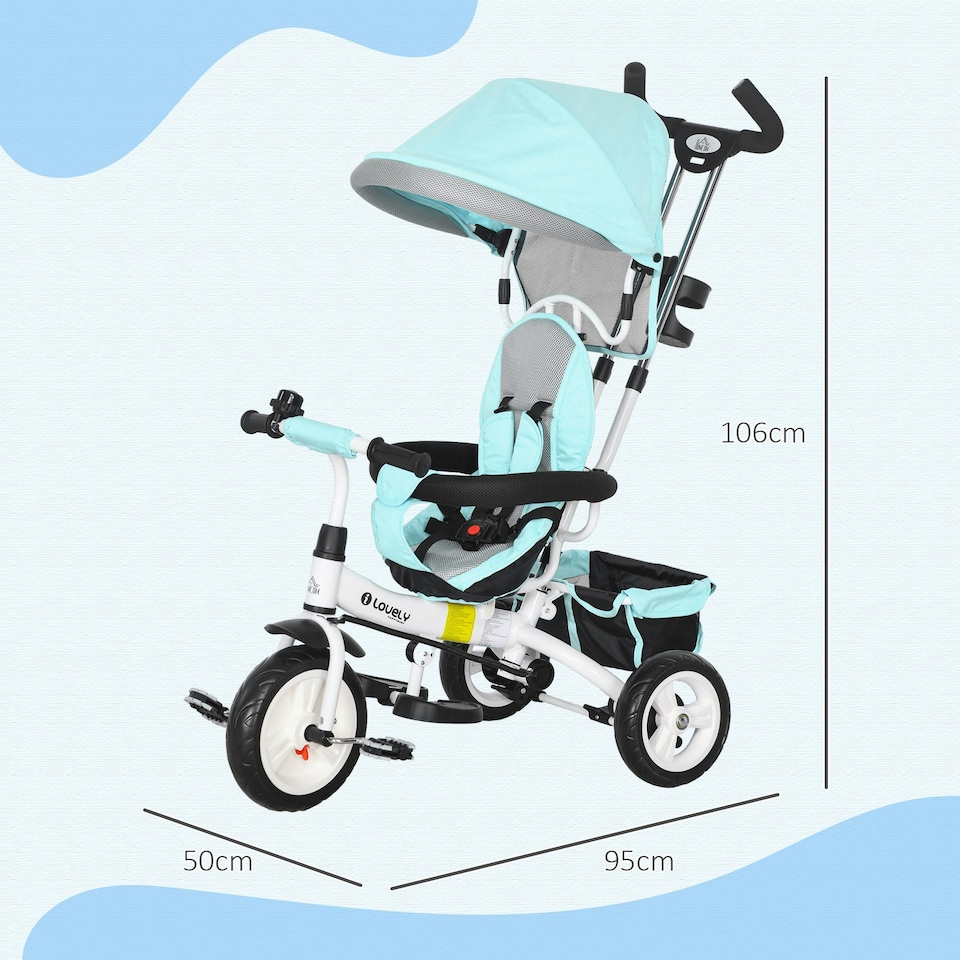 image 1 of HOMCOM 6 in 1 Kids Trike, Stroller with Parent Handle, Green
