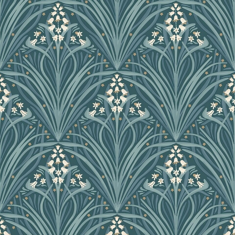 image 1 of Muriva Elegance Bellflowers Wallpaper - Green - 10m x 53cm Green
